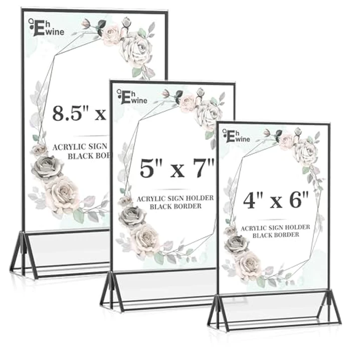 EHWINE 12 Pack Acrylic Sign Holder 4 x 6, Double Sided Black Picture Frame Stand up Table Top Sign Holders, Clear Display Stand Menu Flyer Holder for Wedding Party(Provide Non-slip Mats) by EHWINE - Image 7