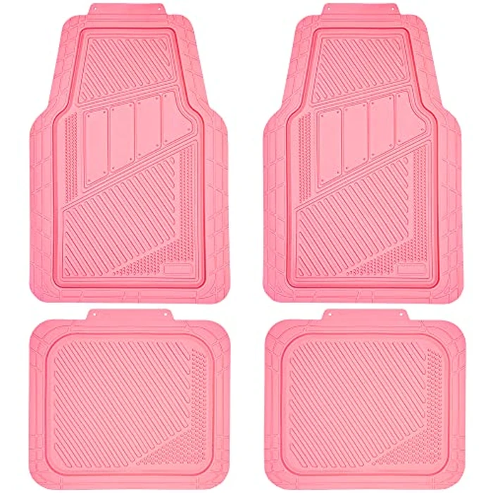 CAR PASS Heavy Duty Rubber Floor Mats 4-Piece Pink Car Mats Full Set - Universal Waterproof Floor Mats for Car SUV Truck, Durable All Weather Floor Mats Automotive，Car Mats for Women,Girly(All Pink) by CAR PASS - Image 1