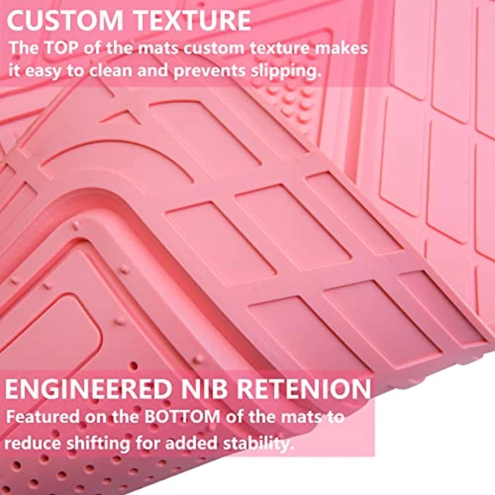 CAR PASS Heavy Duty Rubber Floor Mats 4-Piece Pink Car Mats Full Set - Universal Waterproof Floor Mats for Car SUV Truck, Durable All Weather Floor Mats Automotive，Car Mats for Women,Girly(All Pink) by CAR PASS - Image 4