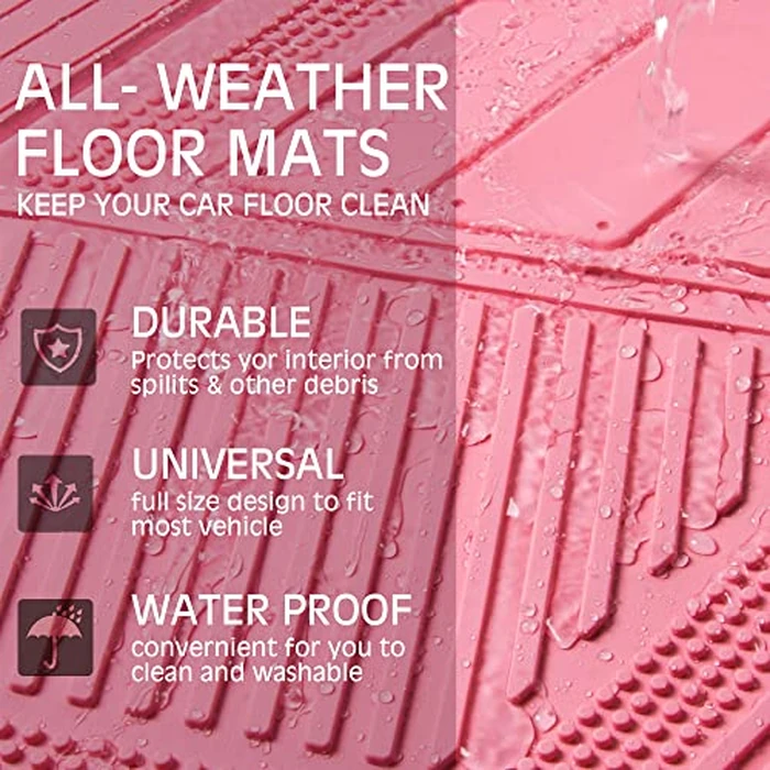 CAR PASS Heavy Duty Rubber Floor Mats 4-Piece Pink Car Mats Full Set - Universal Waterproof Floor Mats for Car SUV Truck, Durable All Weather Floor Mats Automotive，Car Mats for Women,Girly(All Pink) by CAR PASS - Image 5