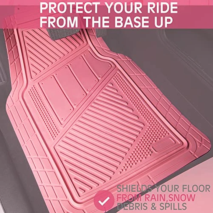 CAR PASS Heavy Duty Rubber Floor Mats 4-Piece Pink Car Mats Full Set - Universal Waterproof Floor Mats for Car SUV Truck, Durable All Weather Floor Mats Automotive，Car Mats for Women,Girly(All Pink) by CAR PASS - Image 6