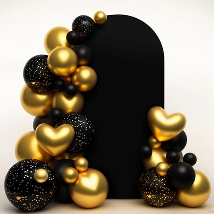 LEBENGURU Upgraded 6.6FT Open Arch Backdrop Cover, Black Spandex Fitted Round Top Wedding Arches, Double-Sided U-Shaped Arch Chiara Stand Covers for Birthday Party Baby Shower Banquet Balloon Décor by LEBENGURU - Used - Like New condition - US$12.65