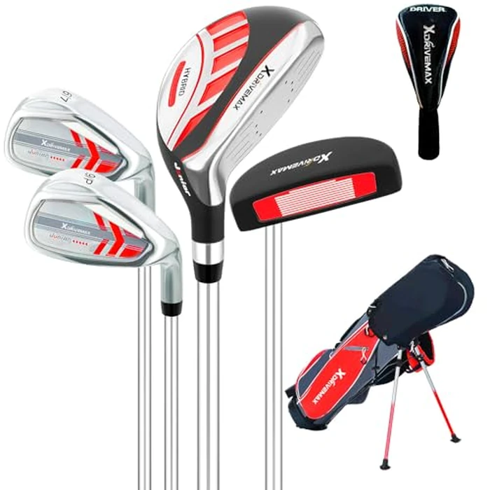XDriveMax 5 Pieces Kids Golf Club Set, Junior Golf Club Set Ages 5-8 Includes Stand Bag, 5# Hybrid, 6/7#, 9/P# Irons and Putter Right Hand for Boys Girls,Red by XDriveMax - Image 1