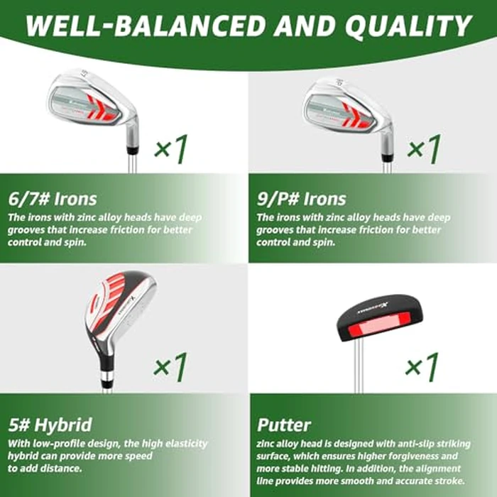 XDriveMax 5 Pieces Kids Golf Club Set, Junior Golf Club Set Ages 5-8 Includes Stand Bag, 5# Hybrid, 6/7#, 9/P# Irons and Putter Right Hand for Boys Girls,Red by XDriveMax - Image 2