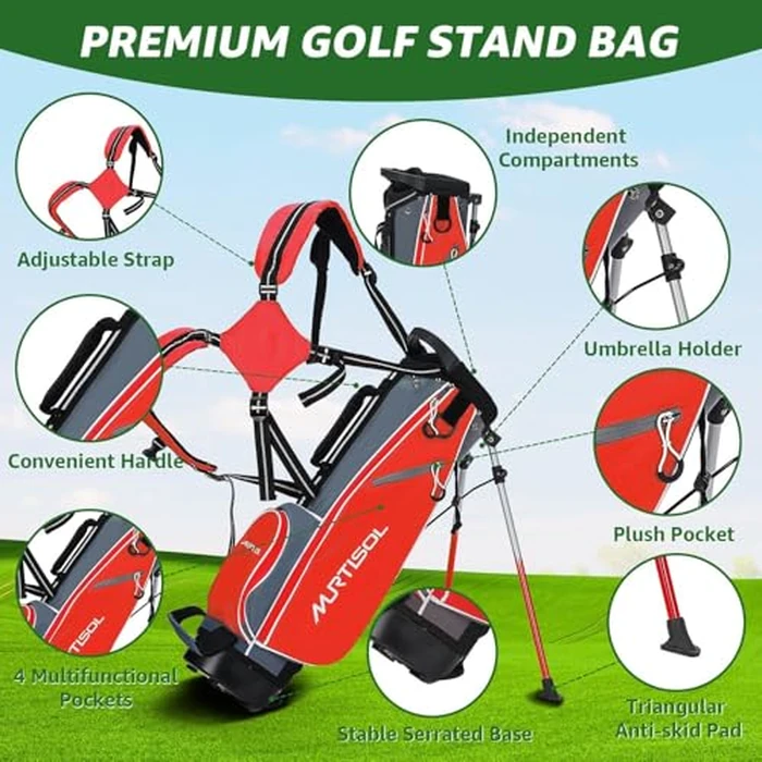 XDriveMax 5 Pieces Kids Golf Club Set, Junior Golf Club Set Ages 5-8 Includes Stand Bag, 5# Hybrid, 6/7#, 9/P# Irons and Putter Right Hand for Boys Girls,Red by XDriveMax - Image 3