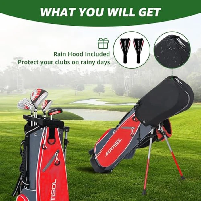 XDriveMax 5 Pieces Kids Golf Club Set, Junior Golf Club Set Ages 5-8 Includes Stand Bag, 5# Hybrid, 6/7#, 9/P# Irons and Putter Right Hand for Boys Girls,Red by XDriveMax - Image 4