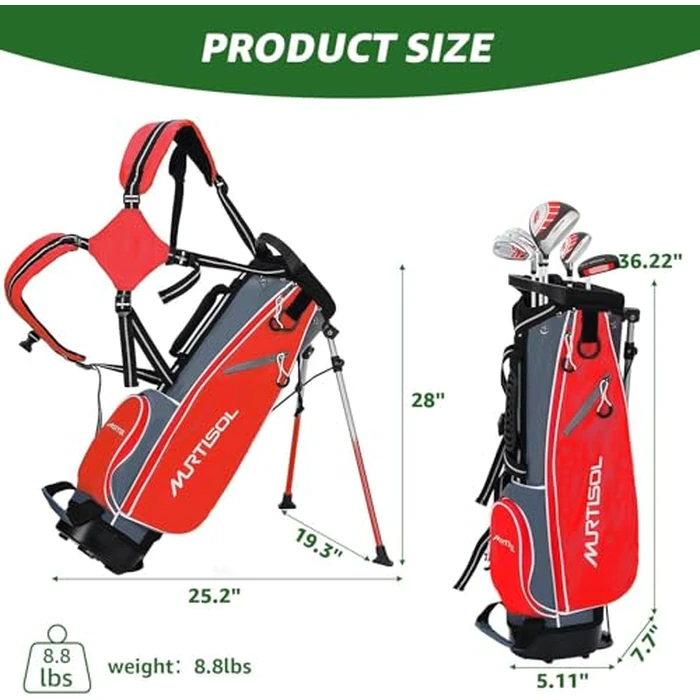 XDriveMax 5 Pieces Kids Golf Club Set, Junior Golf Club Set Ages 5-8 Includes Stand Bag, 5# Hybrid, 6/7#, 9/P# Irons and Putter Right Hand for Boys Girls,Red by XDriveMax - Image 5