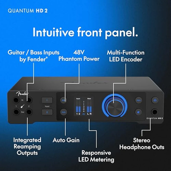 Fender Quantum HD 2 | 20x24 USB-C Audio Interface for Music Production, MAX-HD Mic Preamps, Front Instrument Inputs, ADAT & S/PDIF I/O, Auto Gain, Re-Amp Outputs, Loopback, Headphone Amp, Mac & PC by Fender - Image 4