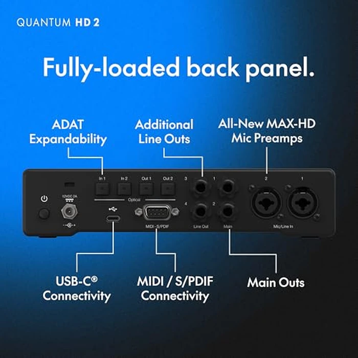 Fender Quantum HD 2 | 20x24 USB-C Audio Interface for Music Production, MAX-HD Mic Preamps, Front Instrument Inputs, ADAT & S/PDIF I/O, Auto Gain, Re-Amp Outputs, Loopback, Headphone Amp, Mac & PC by Fender - Image 5