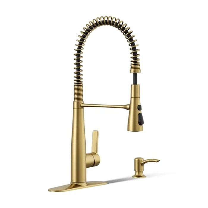 Kohler K-REC22745-SD-2MB Semi-Professional Kitchen Faucet with Soap Dispenser/Lotion Dispenser, Commercial Kitchen Sink Faucet with Pull-Down Sprayhead, Vibrant Brushed Moderne Brass by Kohler - Used - Very Good condition