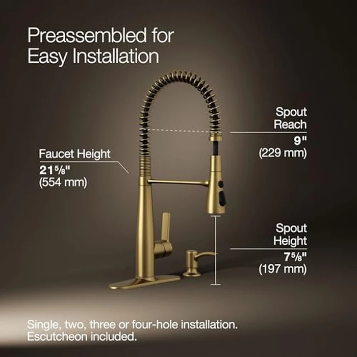 Kohler K-REC22745-SD-2MB Semi-Professional Kitchen Faucet with Soap Dispenser/Lotion Dispenser, Commercial Kitchen Sink Faucet with Pull-Down Sprayhead, Vibrant Brushed Moderne Brass by Kohler - Image 3