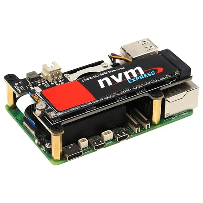 Geekworm X1001 PCIe to M.2 HAT Key-M NVMe SSD PIP PCIe Peripheral Board for Raspberry Pi 5 Support M.2 2230/2242/2260/2280 SSD by Geekworm - Image 1