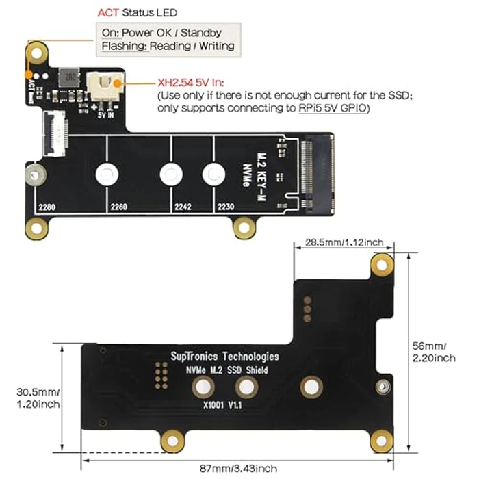 Geekworm X1001 PCIe to M.2 HAT Key-M NVMe SSD PIP PCIe Peripheral Board for Raspberry Pi 5 Support M.2 2230/2242/2260/2280 SSD by Geekworm - Image 2