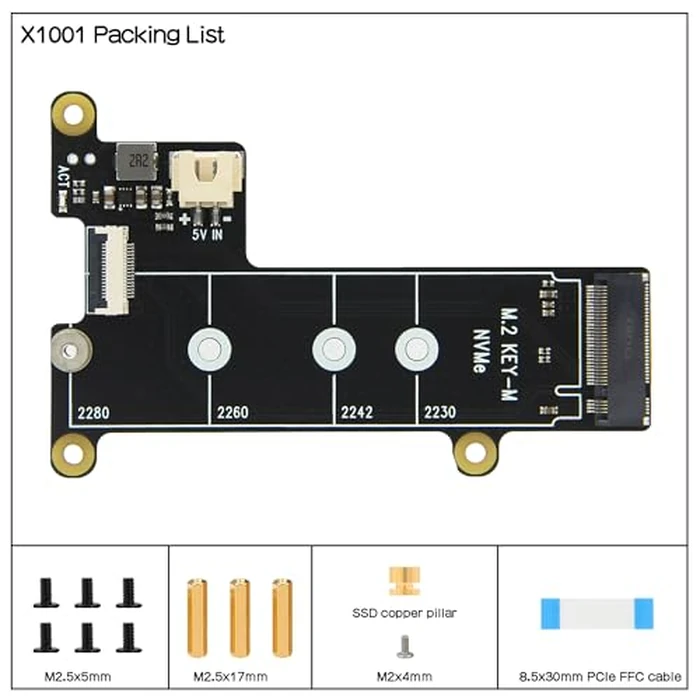 Geekworm X1001 PCIe to M.2 HAT Key-M NVMe SSD PIP PCIe Peripheral Board for Raspberry Pi 5 Support M.2 2230/2242/2260/2280 SSD by Geekworm - Image 6