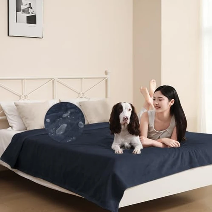DUJUIKE Waterproof Bed Blanket Queen Size, Reversible Splash Blanket, Flannel Dog Blanket, Suitable for Pet Blanket Bed Sofa Furniture Protector, Soft Leakproof Blanket for Sofa(80"x91",Navy Blue) by DUJUIKE - Used - Good condition - CA$41.64