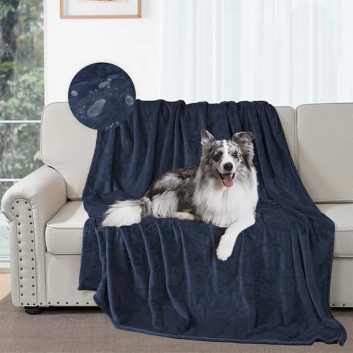 DUJUIKE Waterproof Bed Blanket Queen Size, Reversible Splash Blanket, Flannel Dog Blanket, Suitable for Pet Blanket Bed Sofa Furniture Protector, Soft Leakproof Blanket for Sofa(80"x91",Navy Blue) by DUJUIKE - Image 2
