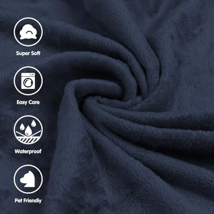 DUJUIKE Waterproof Bed Blanket Queen Size, Reversible Splash Blanket, Flannel Dog Blanket, Suitable for Pet Blanket Bed Sofa Furniture Protector, Soft Leakproof Blanket for Sofa(80"x91",Navy Blue) by DUJUIKE - Image 5