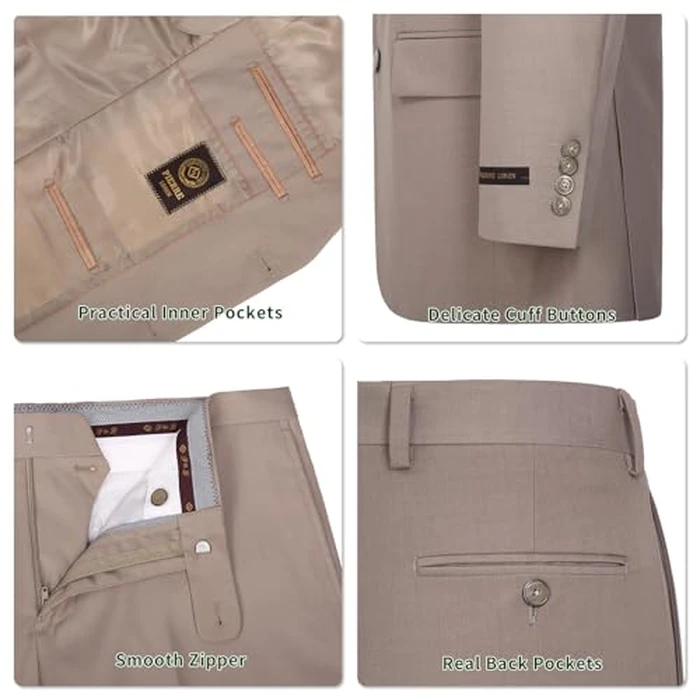 P&L Men's 2 Piece Classic Fit Suit 2 Button Blazer Jacket & Pleated Pants, Regular, Big & Tall for Business Wedding Prom Tan by P&L - Used - Like New condition - US$94.99