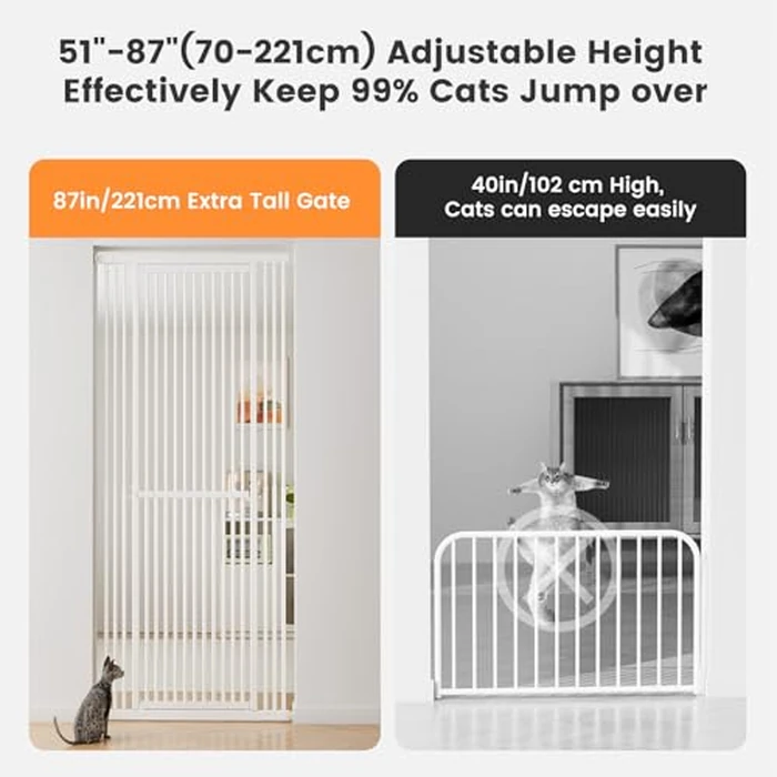 Gardner Pet 51"-87" Extra Tall Cat Gate for Doorway, Wide Adjustable 27.56"-37" Baby Gate Included 4 Extension Kits, Pressure Mounted Safety Full Door Gate for Stairs, Studio, Kitchen (White) by Gardner Pet - Image 4