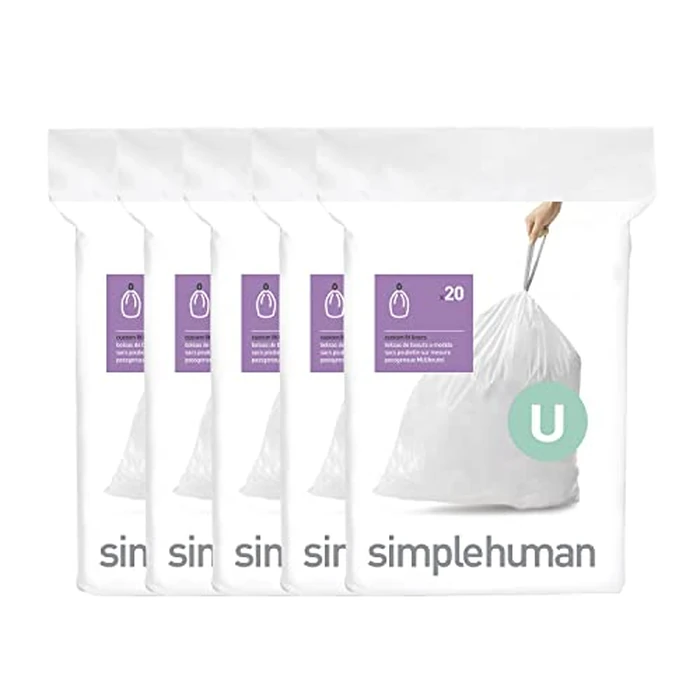 simplehuman Code U 100 Count, Dispenser Pack Custom Fit Liners, Drawstring Trash Bags, 55 Liter / 14.5 Gallon, White by simplehuman - Image 1