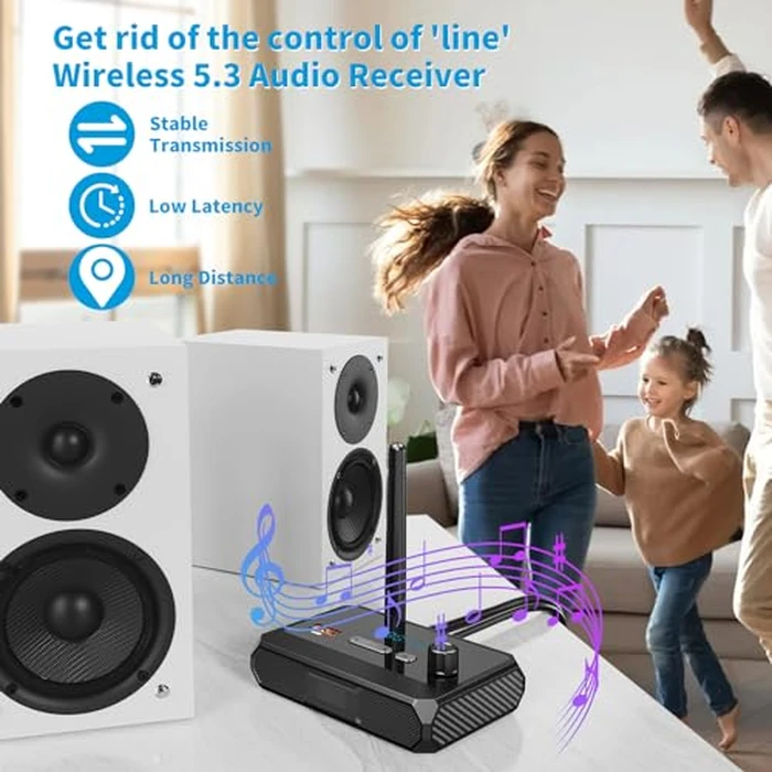 Bluetooth 5.3 Receiver for Home Stereo, RCA Bluetooth Adapter, Low Latency & HD Music Audio, Support Optical AUX 3.5mm, RCA Receiver Adapter for Speakers, Music Streaming Stereo System by SUYEE - Image 3