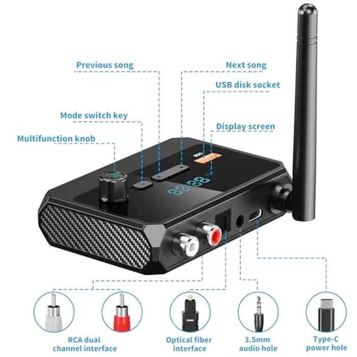 Bluetooth 5.3 Receiver for Home Stereo, RCA Bluetooth Adapter, Low Latency & HD Music Audio, Support Optical AUX 3.5mm, RCA Receiver Adapter for Speakers, Music Streaming Stereo System by SUYEE - Image 6