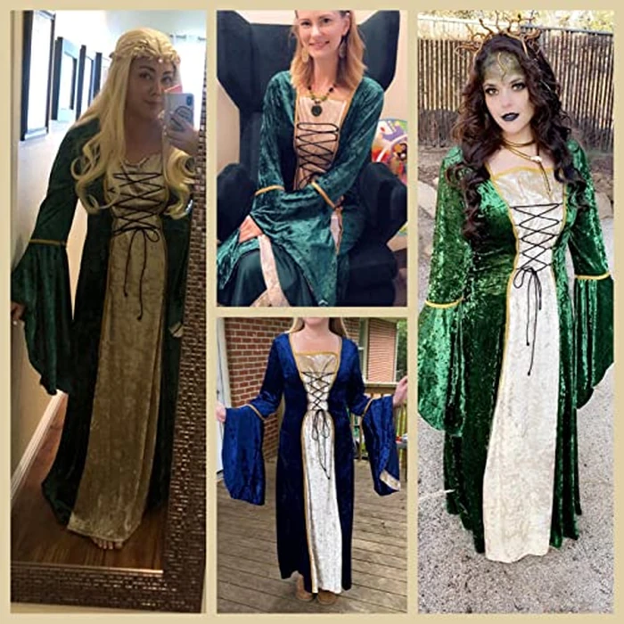 YEAXLUD Womens Renaissance Medieval Costume Dress Lace up Irish Over Long Dresses Cosplay Retro Gown S-5XL (XXXL, Navy) by YEAXLUD - Used - Very Good condition - US$33.38