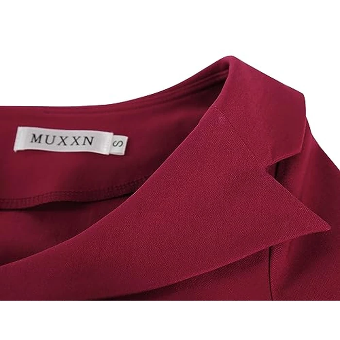 MUXXN Women's Vintage Buckle Desgin 3/4 Sleeve Bandage Bodycon Juniors Dress (Burgundy S) by MUXXN - Image 1