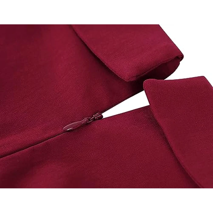 MUXXN Women's Vintage Buckle Desgin 3/4 Sleeve Bandage Bodycon Juniors Dress (Burgundy S) by MUXXN - Image 2