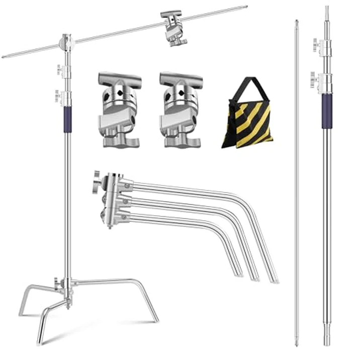 K&F CONCEPT Heavy Duty C Stand 10.8ft/330cm with Holding Arm Carry Bag Sandbag, 2*Grip 1* Sandbag Head Stainless Steel Photography Light Stand C-Stand Sturdy for Studio Monolight, Softbox, Reflector by K&F CONCEPT - Used - Very Good condition - CA$102.43