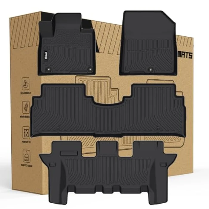 VIWIK Floor Mats for Kia Sorento 7 Seat 2020 2019 2018 2017 2016, Anti Slip 3D Floor Liners, TPE Waterproof Car Mats, Custom Fit All Weather Protection for S/L/LX/EX/SX/SX Limited, 1st & 2nd & 3rd Row by VIWIK - Image 1