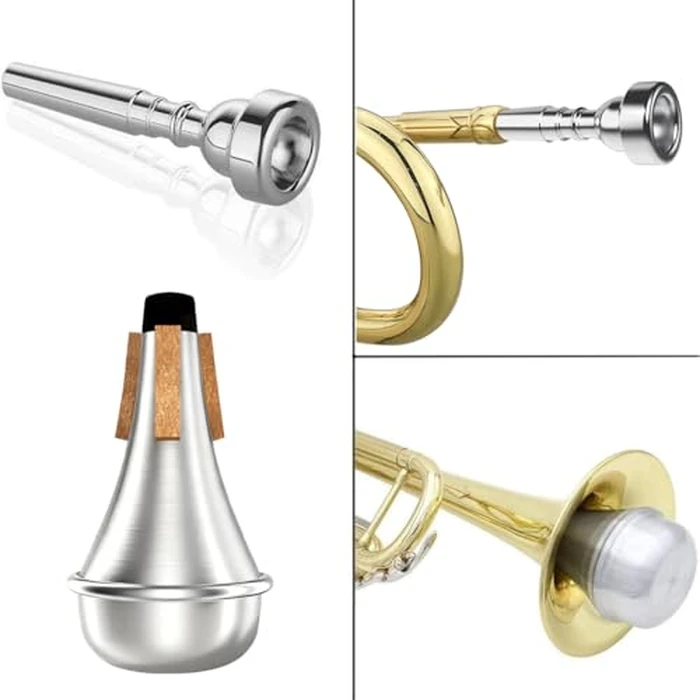 Kuylive 3 Pack Trumpet Mouthpiece (3C 5C 7C) with Lightweight Aluminum Practice Trumpet Mute Silencer Fit for Yamaha Bach Conn King Replacement Musical Instruments Accessories, Silver by Kuylive - Image 2