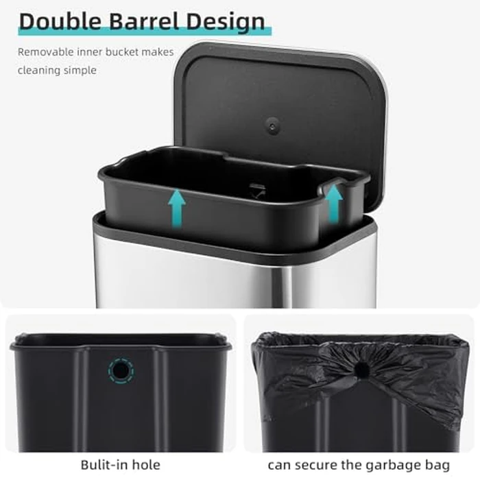 3.2 Gal / 12L Stainless Steel Trash Can, Step-On Garbage Bin with Soft-Close Lid and Removable Inner Bucket, Fingerprint Resistant Waste Bin for Bathroom, Dining Room, Home Office by PeacefulHues - Image 3