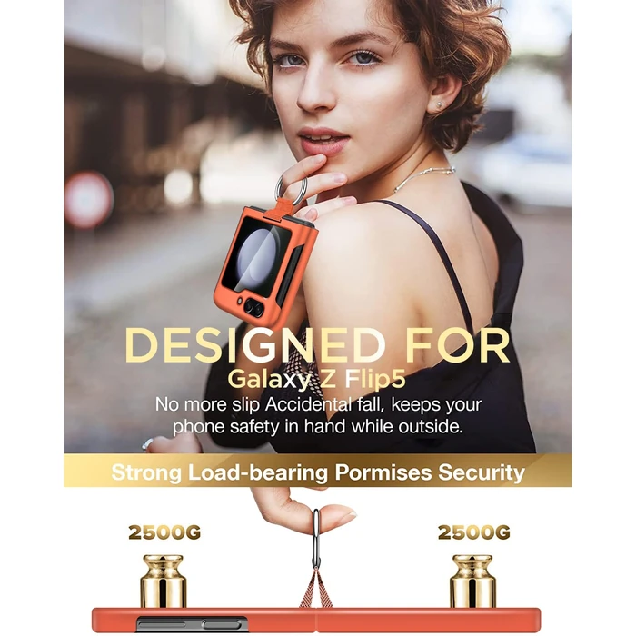 AICase for Samsung Galaxy Z Flip 5 Case with Ring, Protective Slim Thin Fit Women Girl Cute Phone Case for Samsung Galaxy Z Flip 5 5g, Orange by AICase - Image 2