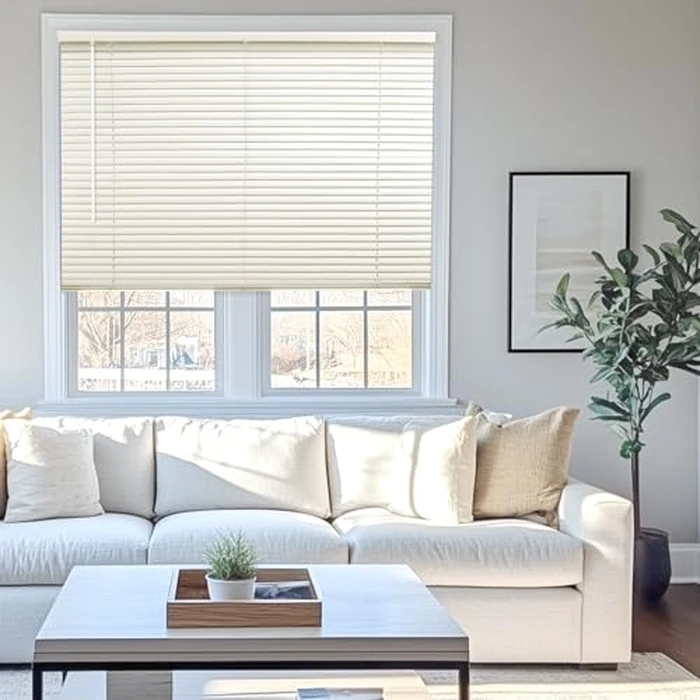 CHICOLOGY Cordless Mini Blinds, 1-Inch Slats, Vinyl Window Shades, Room Darkening & Privacy, Easy Install - Ideal for Windows, Doors, Campers - Alabaster (Commercial Grade), 22" W x 84" H by Chicology - Image 1