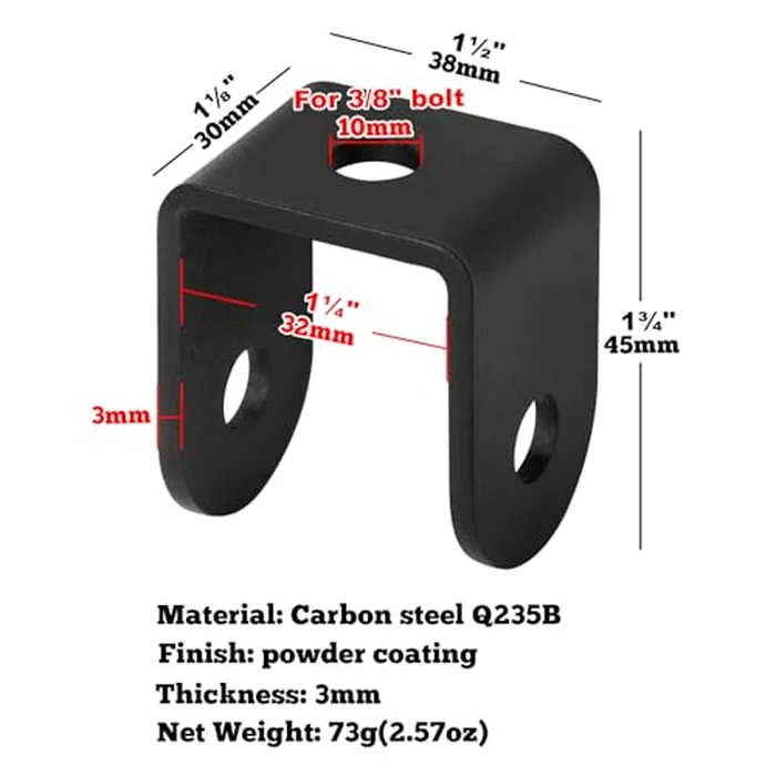 GBGS 20 Pcs Black 1-1/4" U Bracket for Panel,1/8" Thick,Powder Coating by GBGS - Image 2
