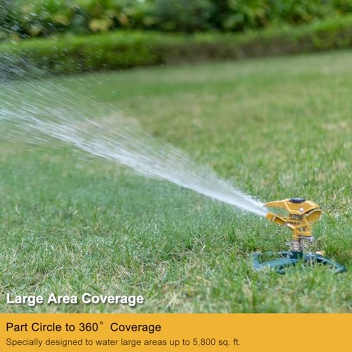 FANHAO Heavy Duty Pulsating Impact Lawn Sprinkler with Metal Base, 100% Metal 360 degreesAdjustable Circular Zinc Impulse Sprinkler for Large Area Lawn & Yard Irrigation, Covers Up to 5800 sq. Ft by FANHAO - Image 6