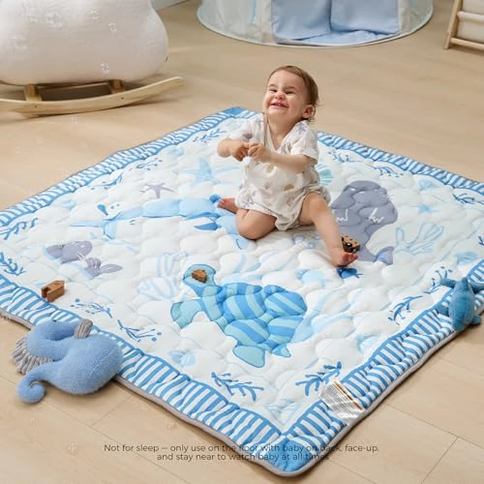 Momcozy Baby Play Mat for Floor, 50x50 Thickened Playpen Mat, Playmate for Baby Tummy Time, Waterproof & Non-Slip, Foldable Outdoor Mat with Carrying Handle, Ocean Theam by Momcozy - Image 8
