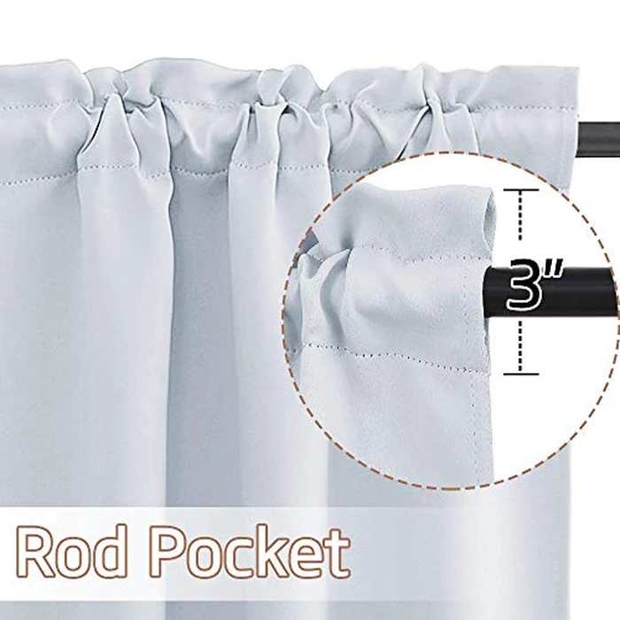 NICETOWN Valance Curtains for Kitchen Thermal Insulated Window Curtain Valances, Farmhouse Adjustable Rod Pocket Bathroom Curtains for Small Window, 42" W x 18" L + 1.6" Header, Greyish White, 1 Pair by NICETOWN - Image 2