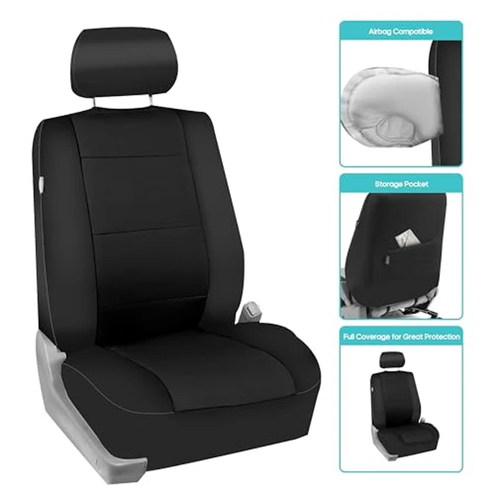 FH Group Car Seat Covers Full Set Neoprene - Universal Fit, Automotive Low Back Front Seat Covers, Airbag Compatible, Split Bench Rear Seat, Washable Seat Cover for SUV, Sedan Black by FH GROUP - Image 5