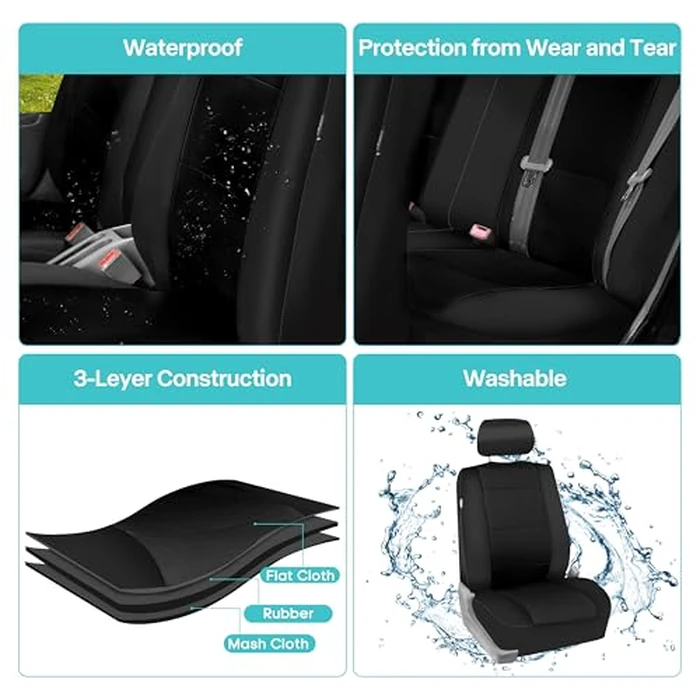FH Group Car Seat Covers Full Set Neoprene - Universal Fit, Automotive Low Back Front Seat Covers, Airbag Compatible, Split Bench Rear Seat, Washable Seat Cover for SUV, Sedan Black by FH GROUP - Image 7