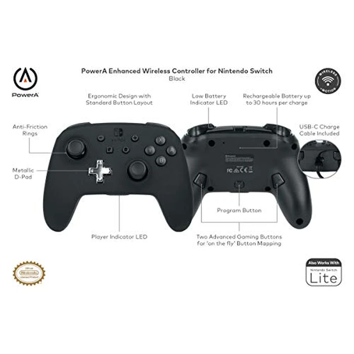 PowerA Enhanced Wireless Controller for Nintendo Switch/Switch 2 / Switch Lite/OLED Model - Black - Gamepad, game controller, Officially Licensed by PowerA - Image 2