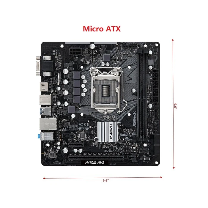ASRock H470M-HVS Micro-ATX Motherboard: Intel 10th Gen LGA1200, DDR4 2933MHz, HDMI/D-Sub, 4X SATA3, 4X USB 3.2 Gen1, Realtek ALC897 by ASRock - Image 2