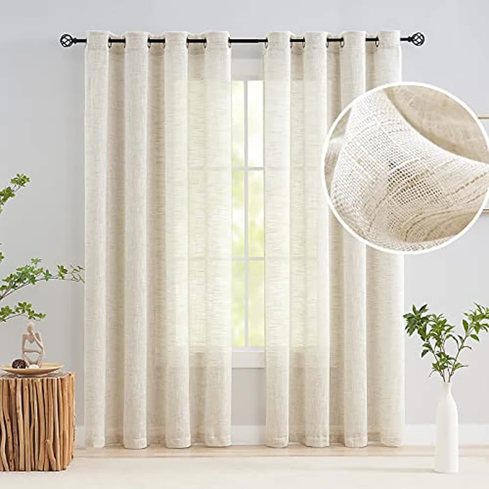Semi Sheer Curtains for Living Room Natural Linen Sheer Curtain Drapes for Bedroom 95inch Long Farmhouse Country Rustic Window Curtains 52" w 2 Panels Grommet Top Beige by Treatmentex - Used - Acceptable condition - CA$14.92