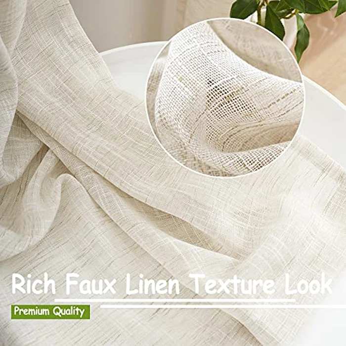 Semi Sheer Curtains for Living Room Natural Linen Sheer Curtain Drapes for Bedroom 95inch Long Farmhouse Country Rustic Window Curtains 52" w 2 Panels Grommet Top Beige by Treatmentex - Image 5