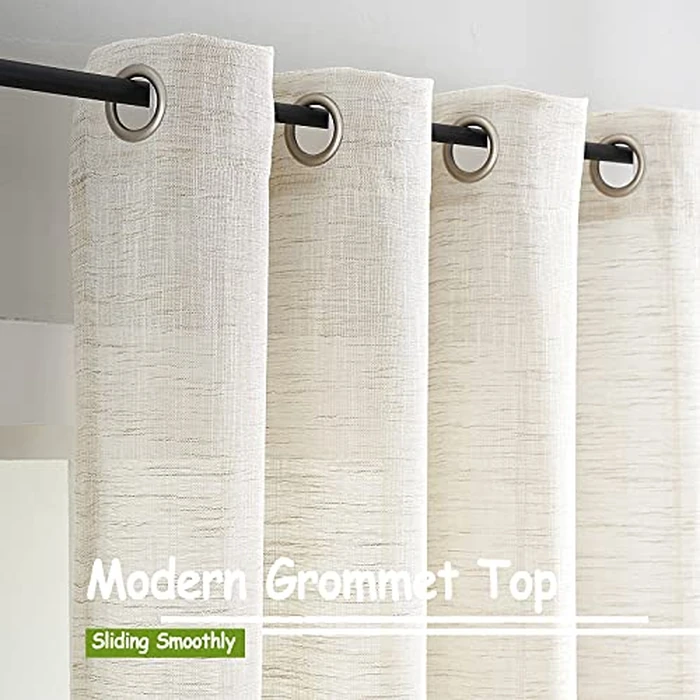 Semi Sheer Curtains for Living Room Natural Linen Sheer Curtain Drapes for Bedroom 95inch Long Farmhouse Country Rustic Window Curtains 52" w 2 Panels Grommet Top Beige by Treatmentex - Image 7