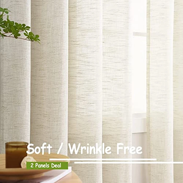 Semi Sheer Curtains for Living Room Natural Linen Sheer Curtain Drapes for Bedroom 95inch Long Farmhouse Country Rustic Window Curtains 52" w 2 Panels Grommet Top Beige by Treatmentex - Image 8