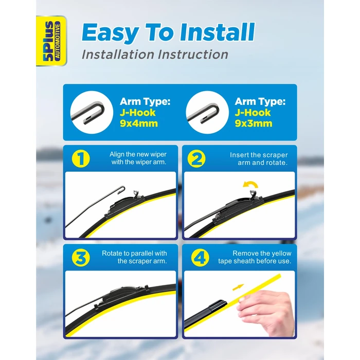 5 PLUS Windshield Wipers Replacement for 2018-2025 Nissan Leaf Windshield Wipers, 26"+16" Wiper Blades with 14 inch Rear Wiper Blade-Premium All-Season Wiper Blades-26"/16"/14" (Pack of 3) J- HOOK by 5 PLUS - Image 5