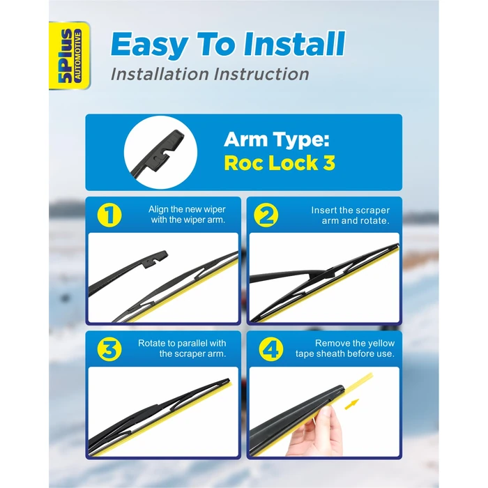 5 PLUS Windshield Wipers Replacement for 2018-2025 Nissan Leaf Windshield Wipers, 26"+16" Wiper Blades with 14 inch Rear Wiper Blade-Premium All-Season Wiper Blades-26"/16"/14" (Pack of 3) J- HOOK by 5 PLUS - Image 6