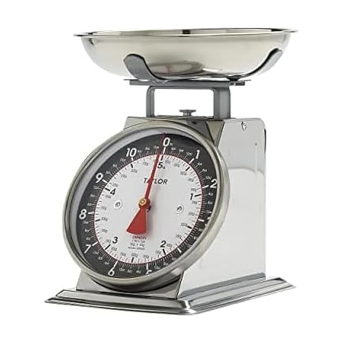 Taylor Mechanical Kitchen Food Scale with Bowl, Weighs Up to 11lbs, Measures in Grams and Ounces, Analog Cooking Scale for Baking, Black and Silver by Taylor - Used - Like New condition - US$19.67